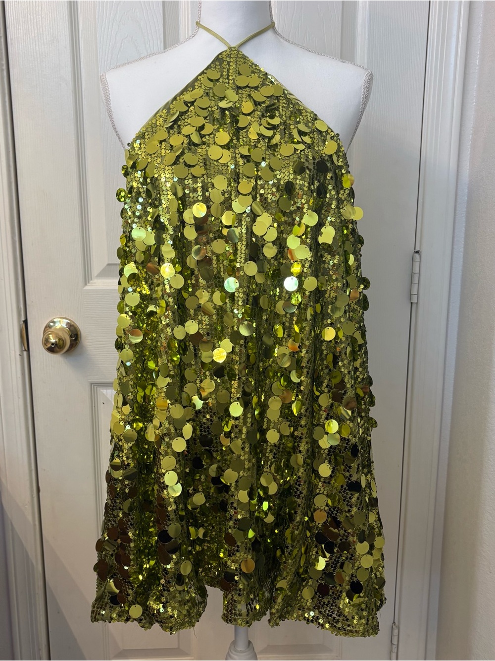NWT Princess Polly Fluorescents Lime Green Sequin Halter Mini Dress US 10